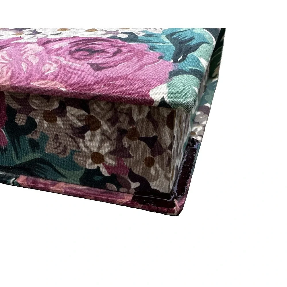 Vintage 90s Fabric Floral Jewelry Trinket Box Case Mirror Cottagecore Grannycore